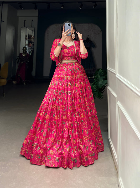 Lorenvalley Pink Tussar Silk Floral Print With Gota Patti Touch Up ethnic Co-ord Set - Swadesiicart