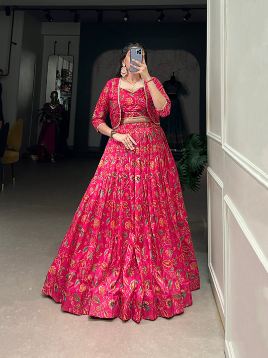 Lorenvalley Pink Tussar Silk Floral Print With Gota Patti Touch Up ethnic Co-ord Set - Swadesiicart