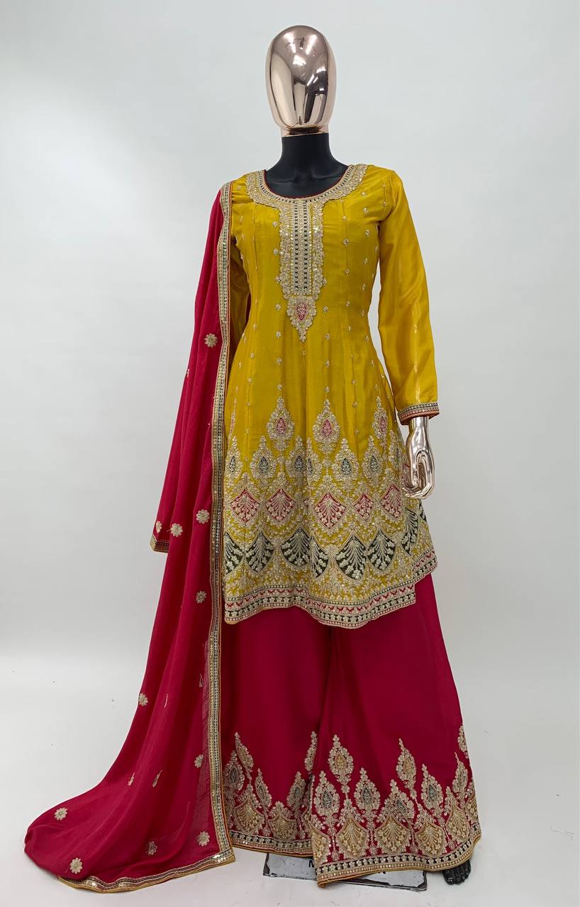 Lorenvalley Yellow Chinon Embroidery With Sequince Work Salwar Kameez Stitched | Swadesiicart