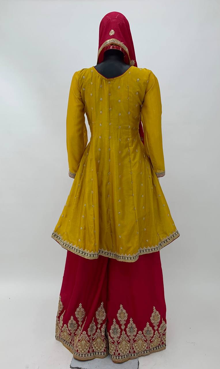 Lorenvalley Yellow Chinon Embroidery With Sequince Work Salwar Kameez Stitched | Swadesiicart