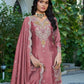 Anaita Peach Chinon Stitched Plazzo Suit With Dhaga & Sequence Work