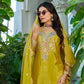 Anaita Mustard Chinon Stitched Plazzo Suit With Dhaga & Sequence Work