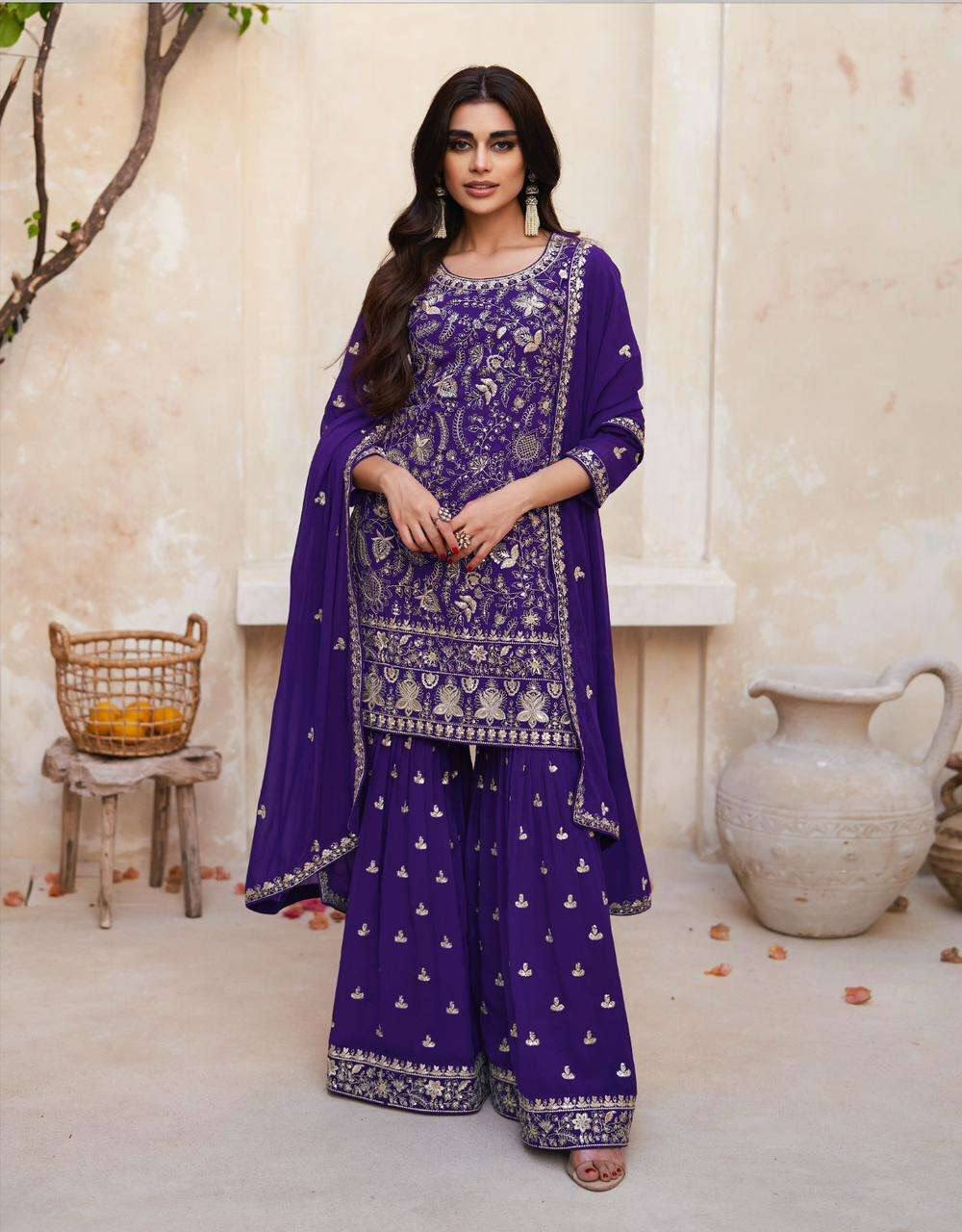 Lorenvalley Purple Georgette Embroidery With Sequince Work Salwar Kameez Stitched | Swadesiicart