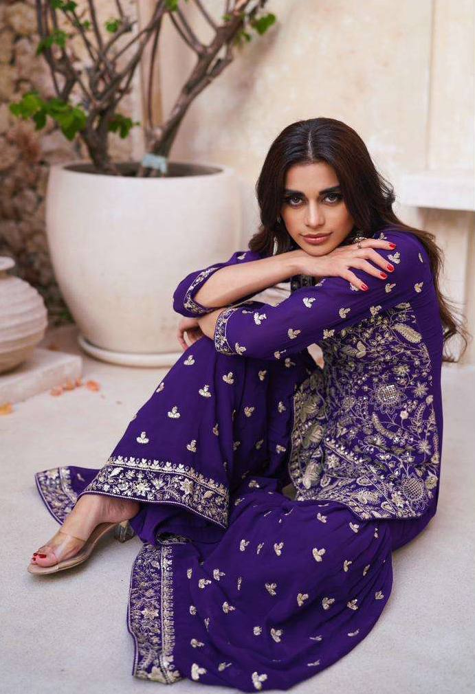 Lorenvalley Purple Georgette Embroidery With Sequince Work Salwar Kameez Stitched | Swadesiicart