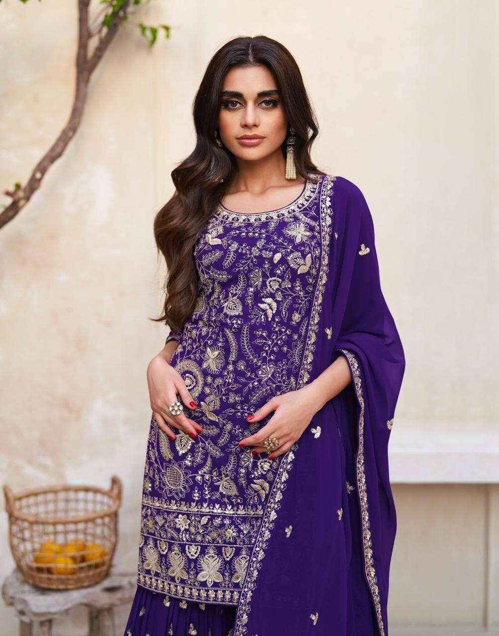 Lorenvalley Purple Georgette Embroidery With Sequince Work Salwar Kameez Stitched | Swadesiicart
