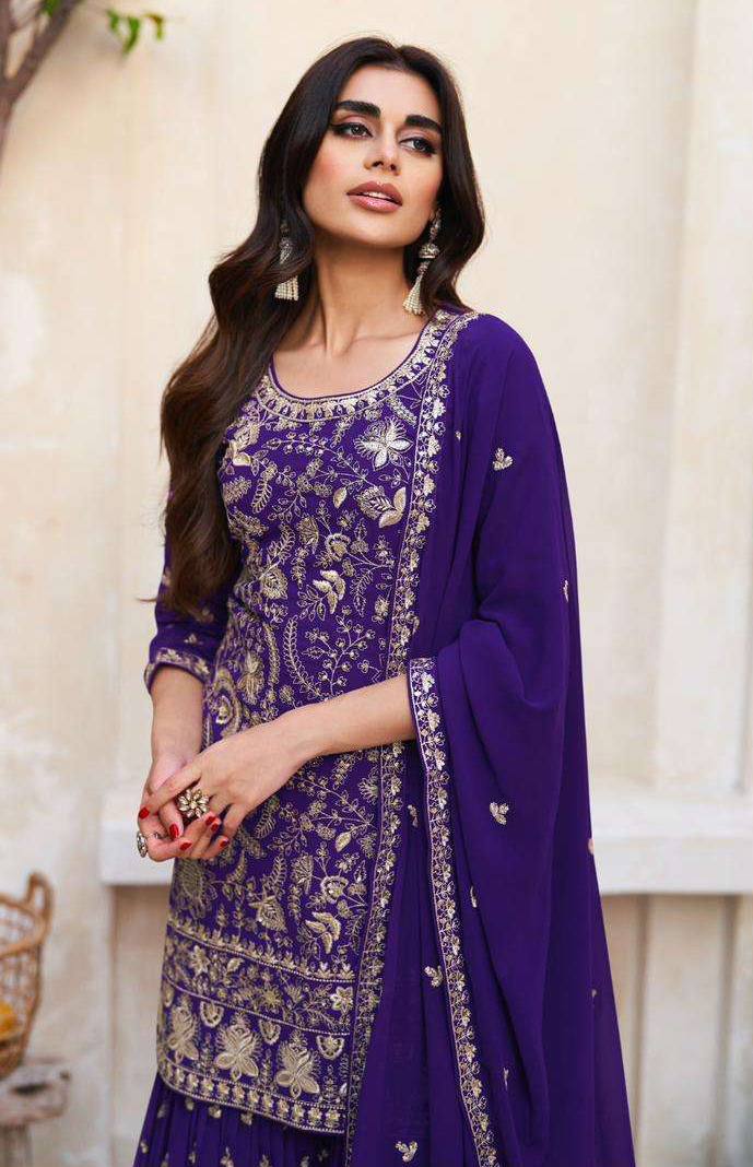 Lorenvalley Purple Georgette Embroidery With Sequince Work Salwar Kameez Stitched | Swadesiicart