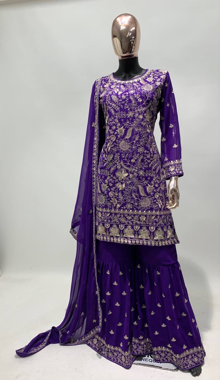 Lorenvalley Purple Georgette Embroidery With Sequince Work Salwar Kameez Stitched | Swadesiicart