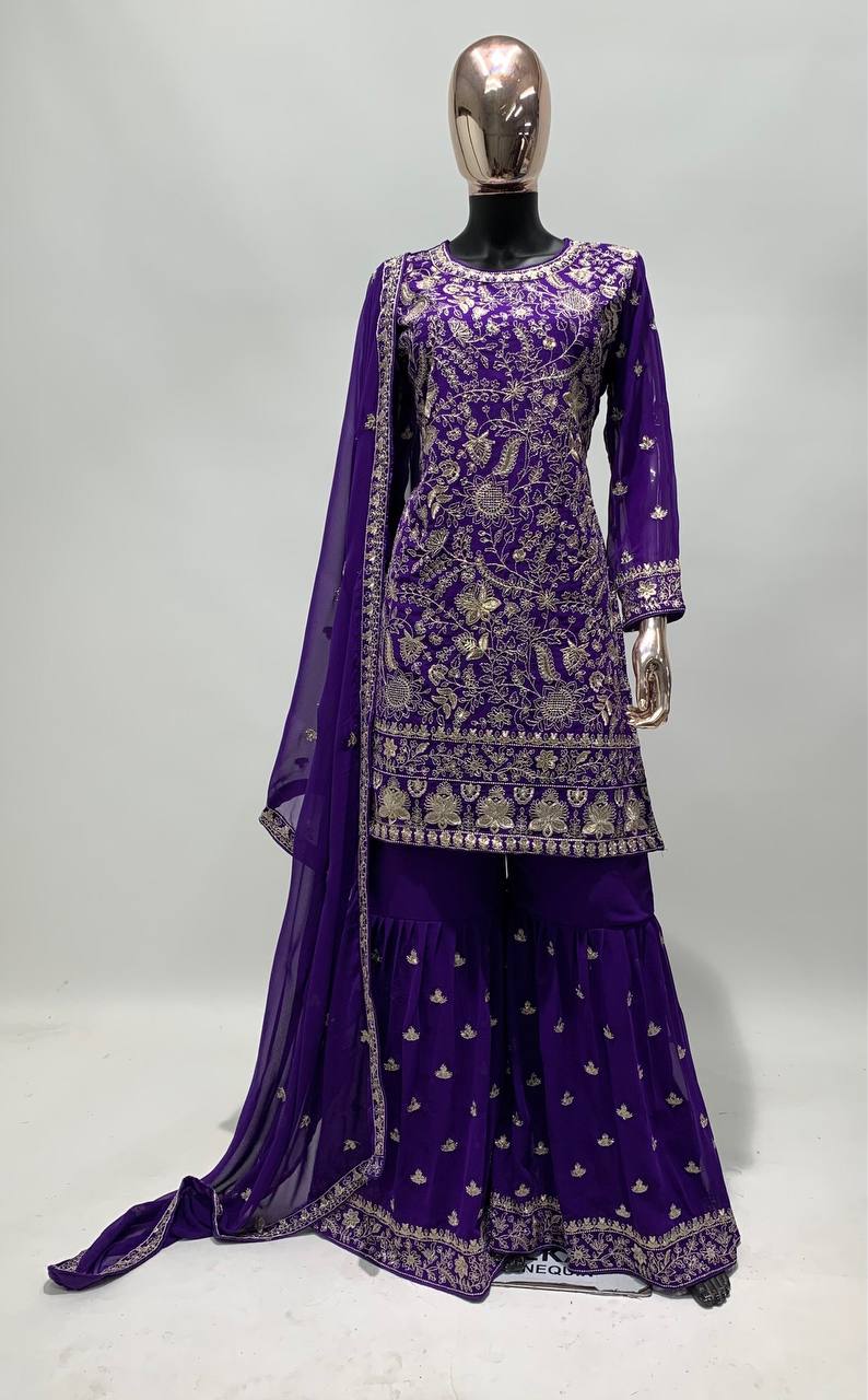 Lorenvalley Purple Georgette Embroidery With Sequince Work Salwar Kameez Stitched | Swadesiicart