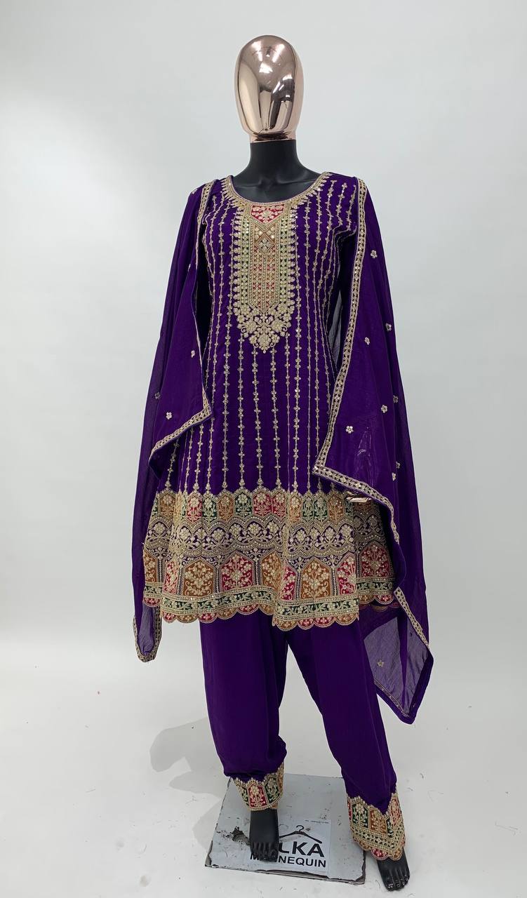 Lorenvalley Purple Chinon Embroidery With Sequince Work Salwar Kameez Stitched | Swadesiicart