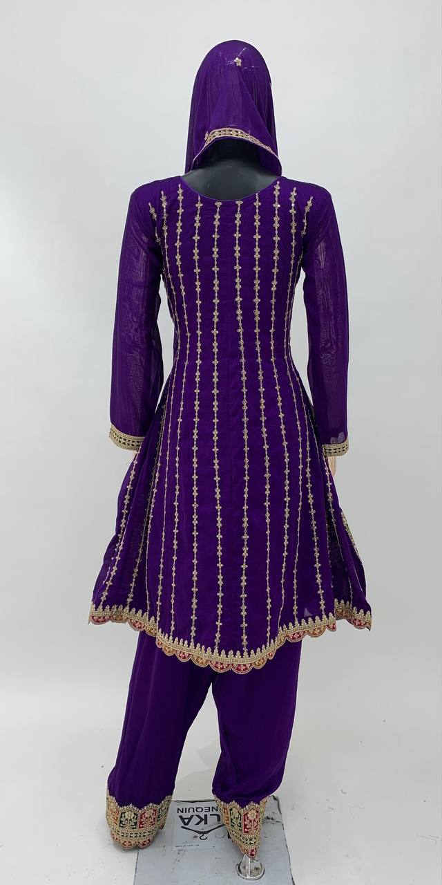 Lorenvalley Purple Chinon Embroidery With Sequince Work Salwar Kameez Stitched | Swadesiicart