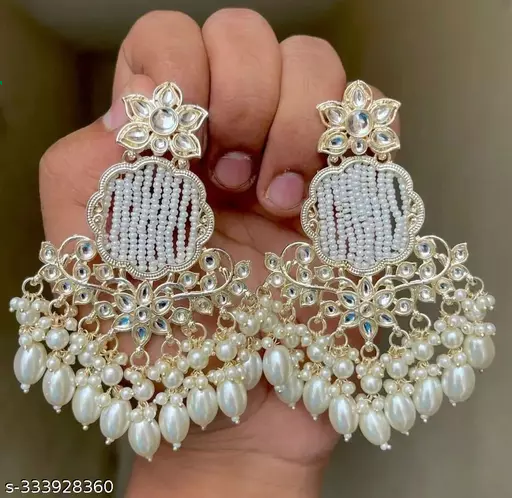 Tehzeeb Creations Gold-Polished Earrings For Women And Girls Diamond, Pearl Brass Drops & Danglers | Swadesiicart