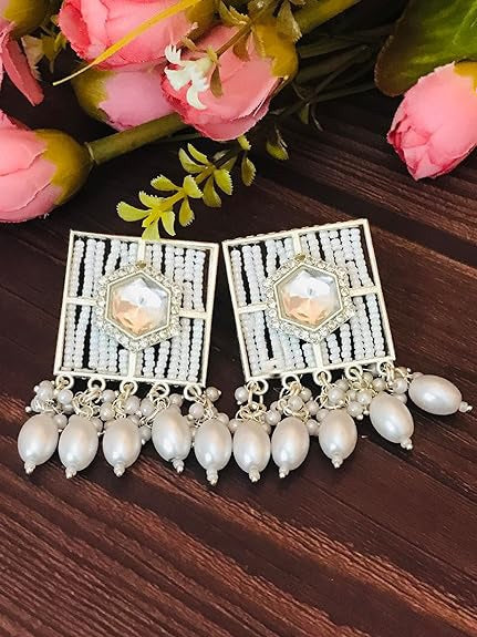 Tehzeeb Creations New Stylish Earrings For Women & Girls Pearl Alloy Hoop Earring, Stud Earring | Swadesiicart