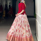 Lorenvalley Fashion Red Dola Chex Floral Printed With Zari Weaving Work Lehenga Choli - Swadesiicart
