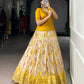 Lorenvalley Fashion Yellow Dola Chex Floral Printed With Zari Weaving Work Lehenga Choli - Swadesiicart