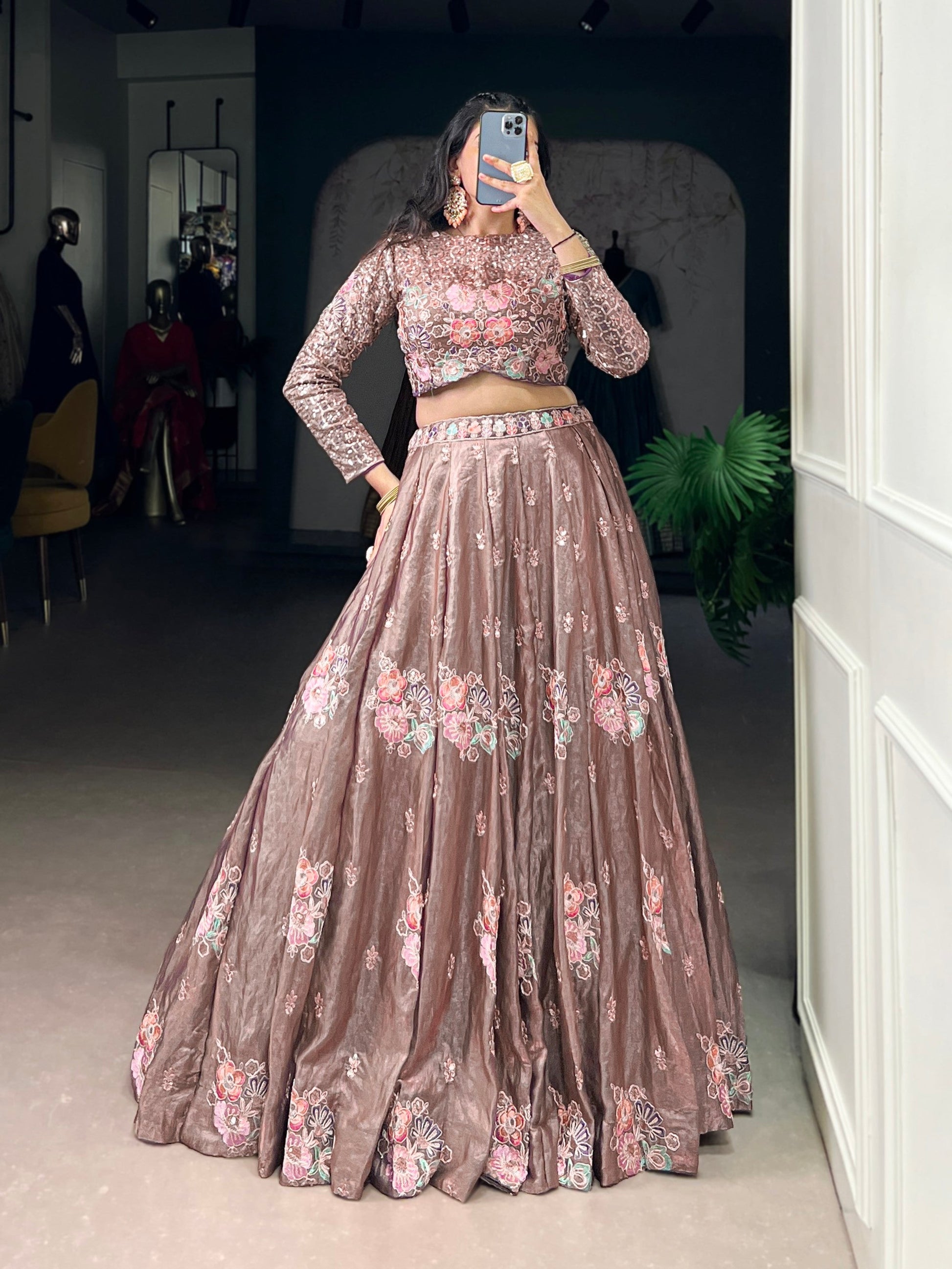 Lorenvalley Fashion Onionpink Fendy Silk Sequins and Thread Embroidery Work Lehenga Choli - Swadesiicart