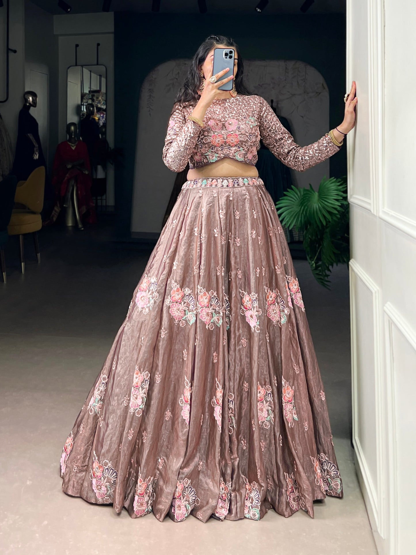 Lorenvalley Fashion Onionpink Fendy Silk Sequins and Thread Embroidery Work Lehenga Choli - Swadesiicart