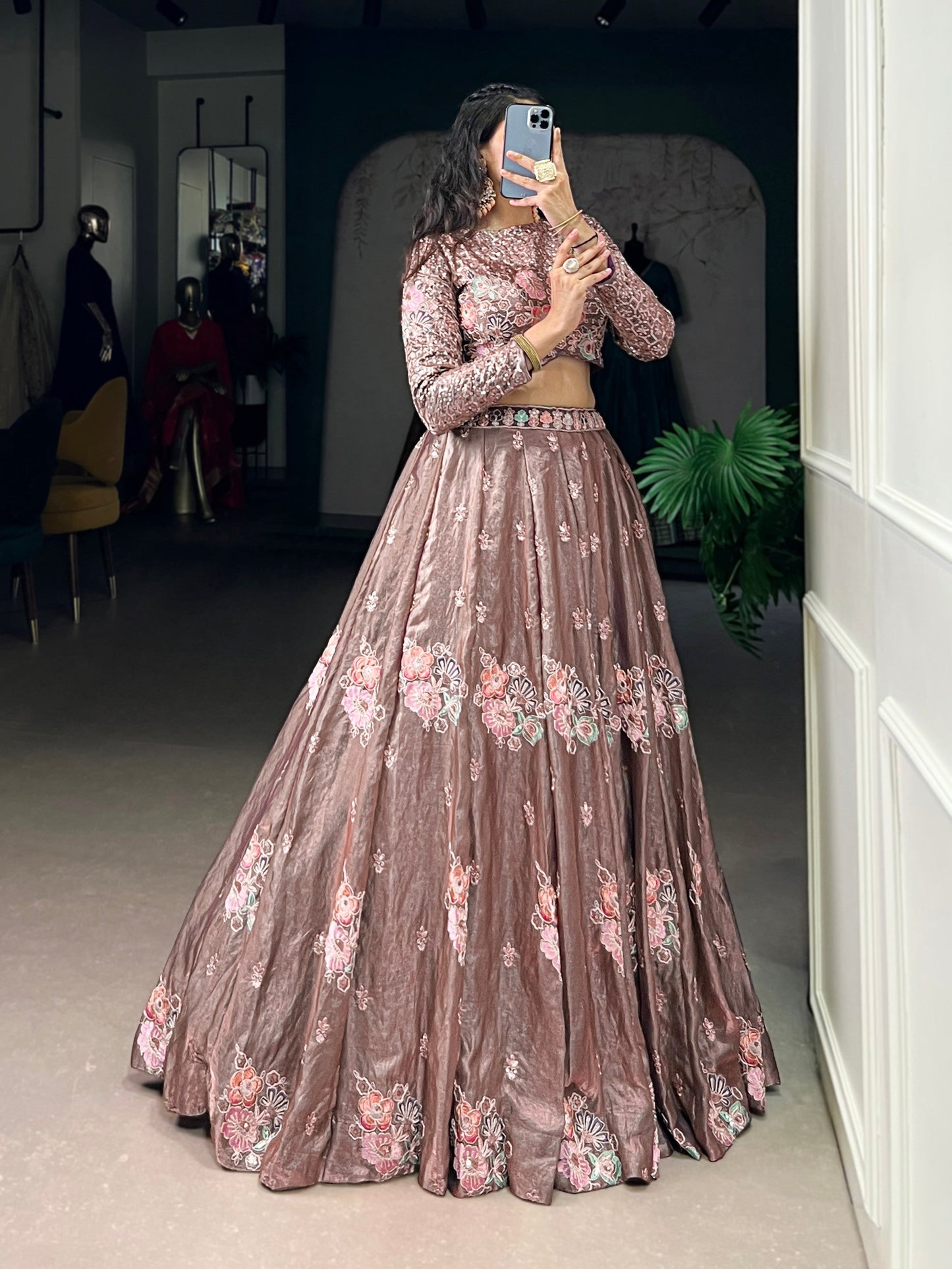 Lorenvalley Fashion Onionpink Fendy Silk Sequins and Thread Embroidery Work Lehenga Choli - Swadesiicart