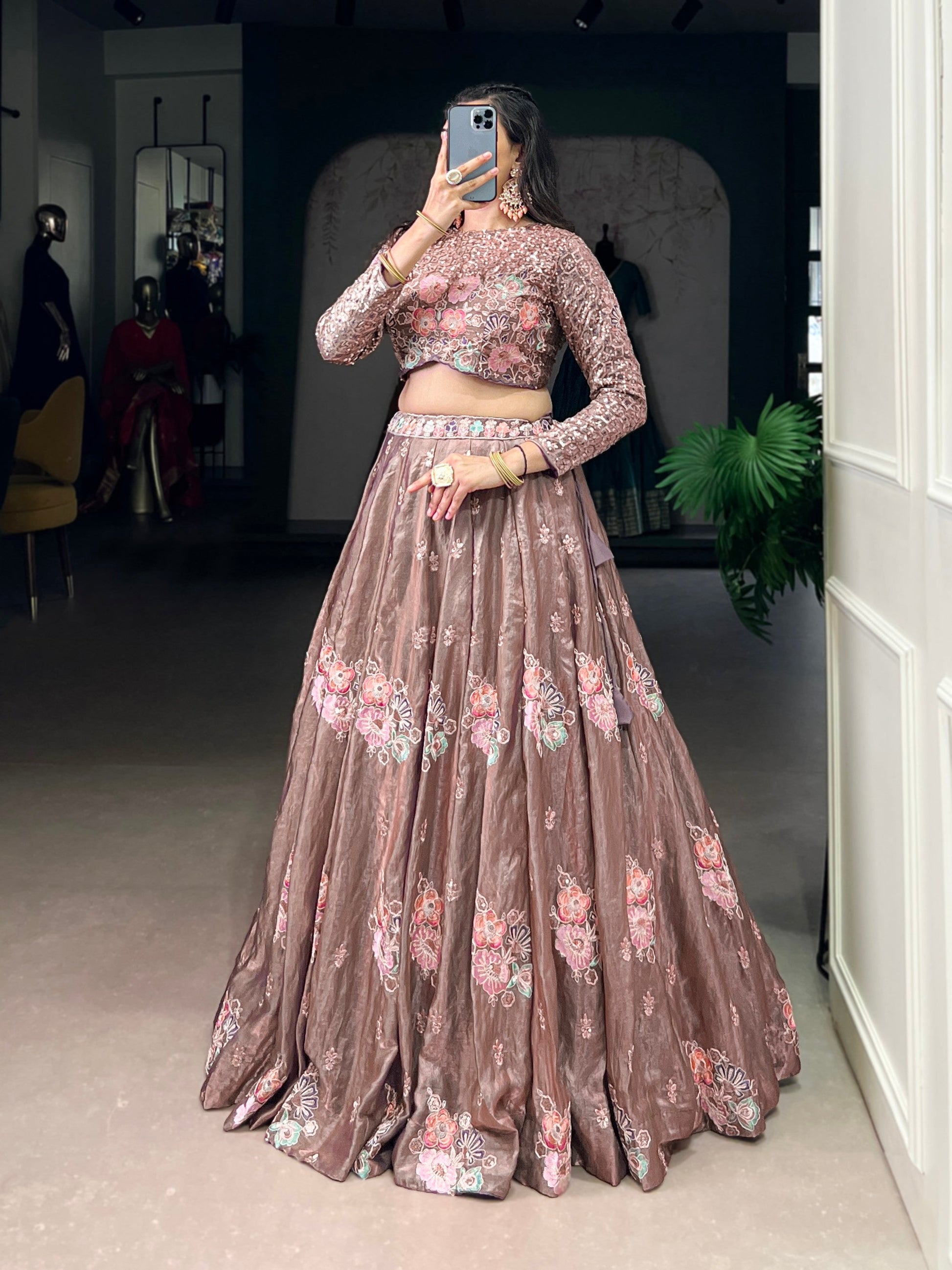 Lorenvalley Fashion Onionpink Fendy Silk Sequins and Thread Embroidery Work Lehenga Choli - Swadesiicart