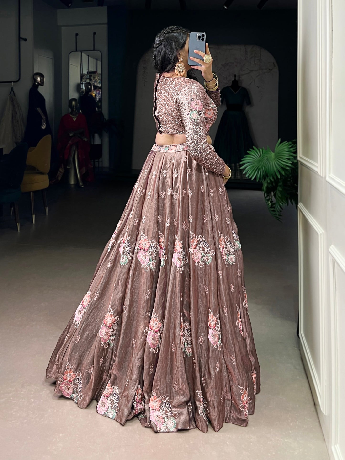 Lorenvalley Fashion Onionpink Fendy Silk Sequins and Thread Embroidery Work Lehenga Choli - Swadesiicart