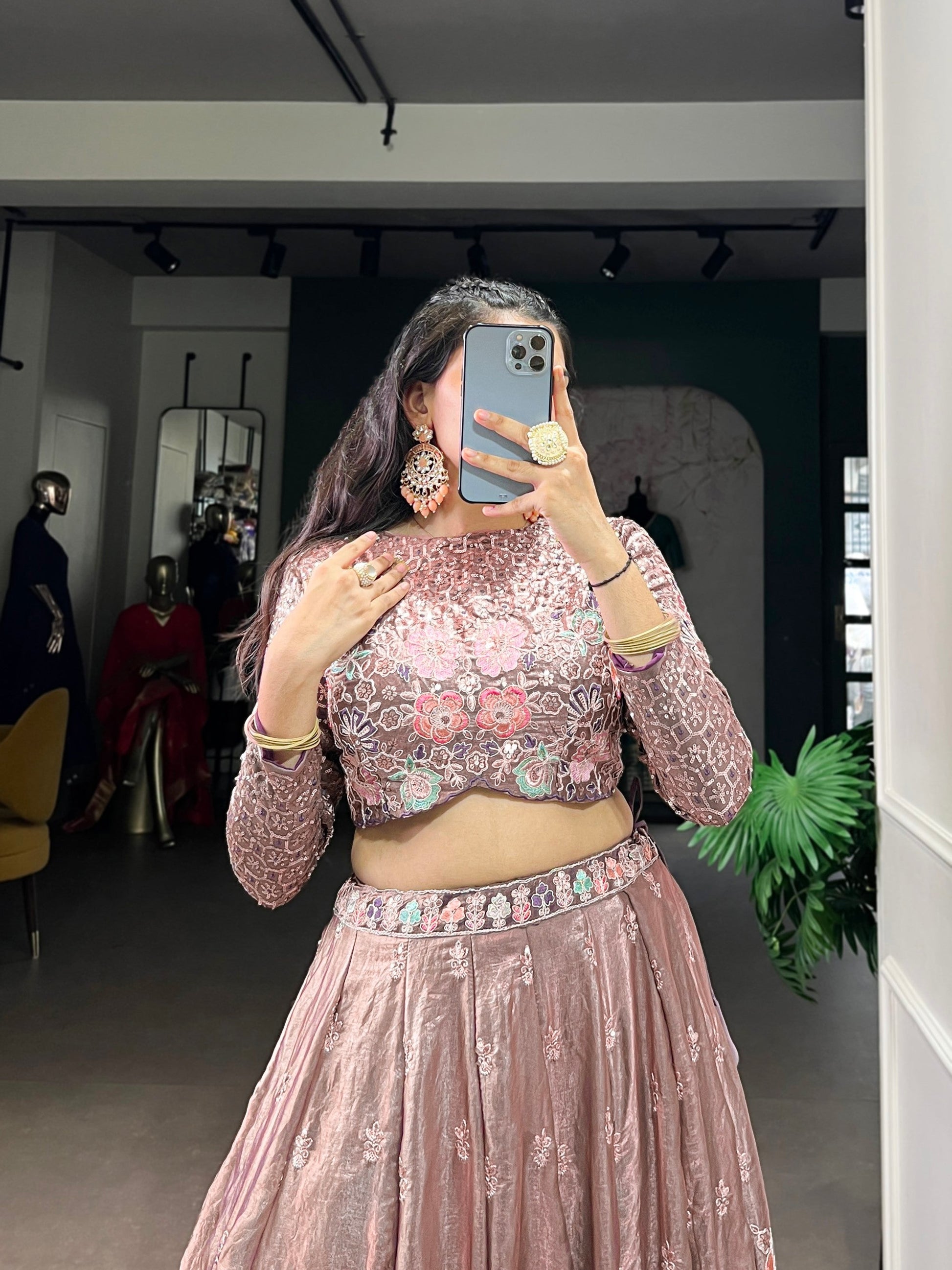 Lorenvalley Fashion Onionpink Fendy Silk Sequins and Thread Embroidery Work Lehenga Choli - Swadesiicart