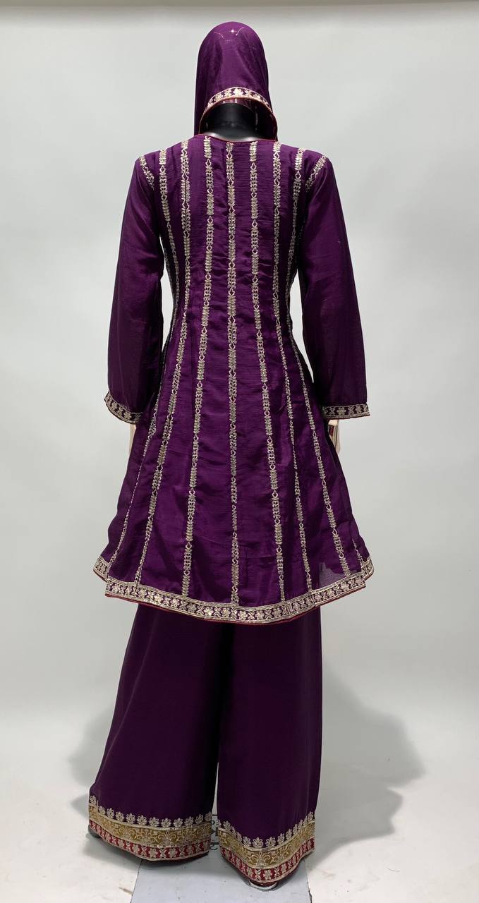 Lorenvalley Purple Chinon Embroidery With Sequince Work Salwar Kameez Stitched | Swadesiicart