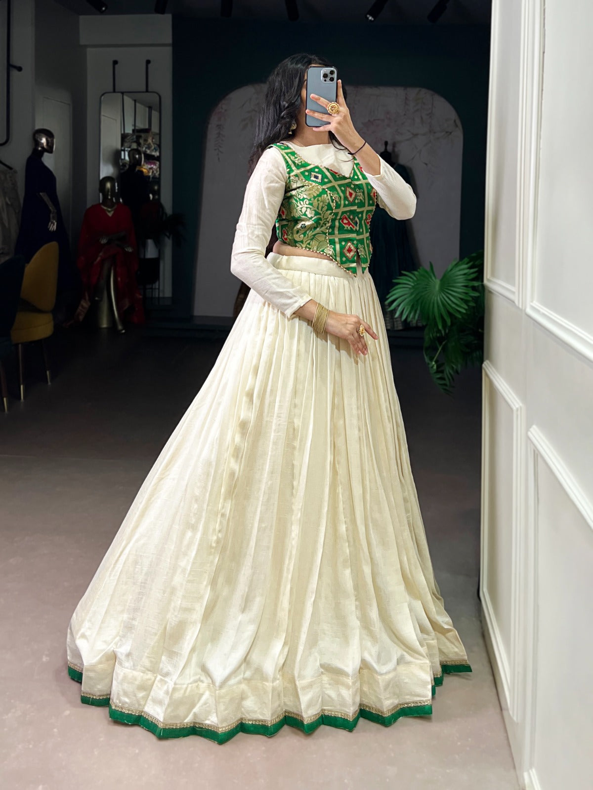 Lorenvalley Fashion Off White Vichitra Silk Lace Touch Up Lehenga Choli - Swadesiicart