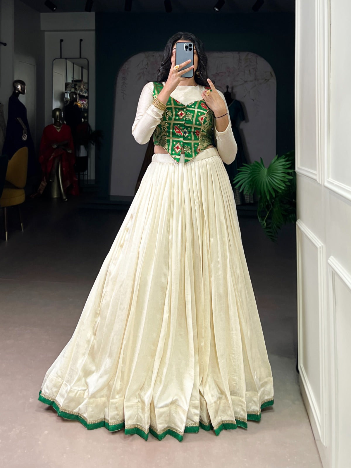 Lorenvalley Fashion Off White Vichitra Silk Lace Touch Up Lehenga Choli - Swadesiicart