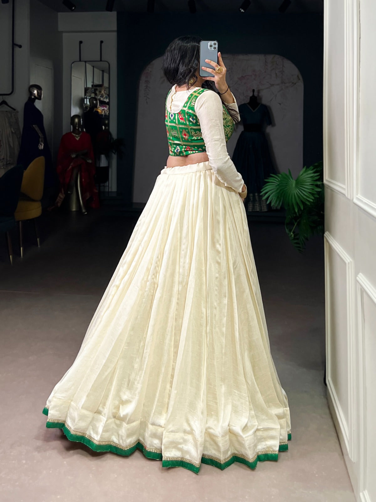 Lorenvalley Fashion Off White Vichitra Silk Lace Touch Up Lehenga Choli - Swadesiicart