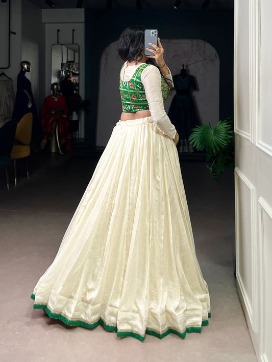 Lorenvalley Fashion Off White Vichitra Silk Lace Touch Up Lehenga Choli - Swadesiicart