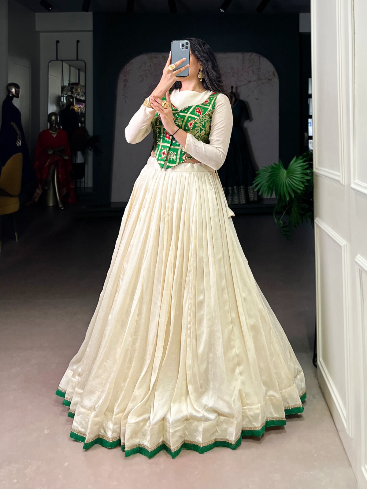 Lorenvalley Fashion Off White Vichitra Silk Lace Touch Up Lehenga Choli - Swadesiicart