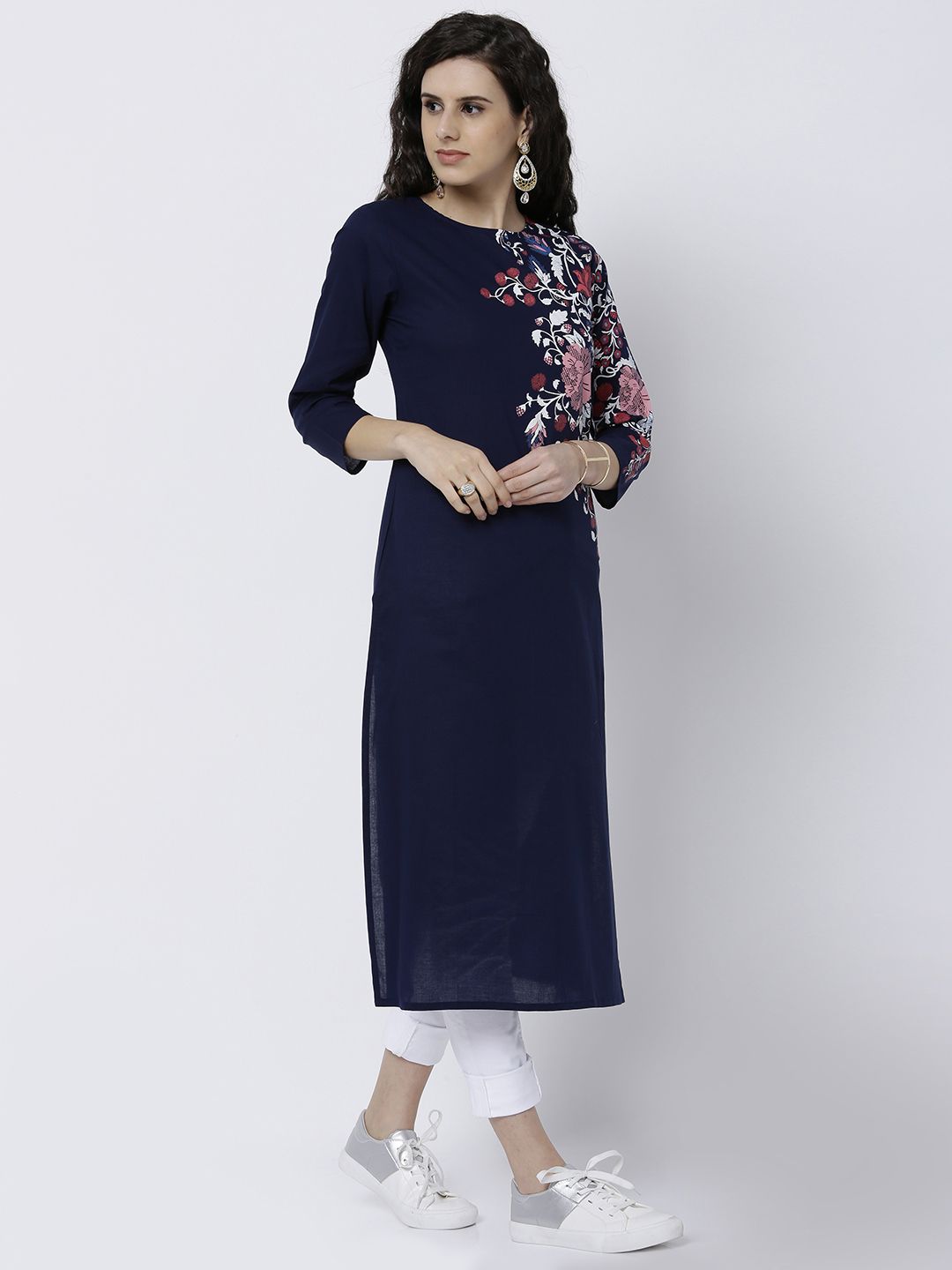 Vishudh Women Navy Printed Straight Kurta - Swadesiicart