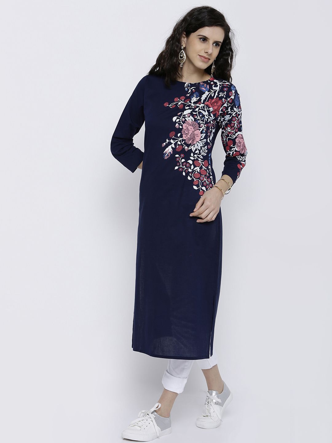 Vishudh Women Navy Printed Straight Kurta - Swadesiicart
