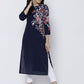 Vishudh Women Navy Printed Straight Kurta - Swadesiicart