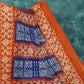 Mix of Blue and Orange Batik Printed Semi Chanderi Saree By Gayathri Reddy Designer Studio | Swadesiicart