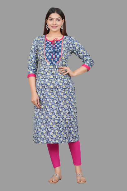 House of RP Women's NavyBlue Rayon Floral Print Kurta | Swadesiicart