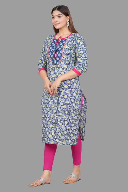 House of RP Women's NavyBlue Rayon Floral Print Kurta | Swadesiicart