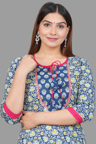 House of RP Women's NavyBlue Rayon Floral Print Kurta | Swadesiicart