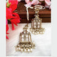Tehzeeb Creations Stylish White Pearls Gold-Polished Kundan Studded Beads Beaded Drop Earrings With Ear Chain Long Earring Set | Swadesiicart