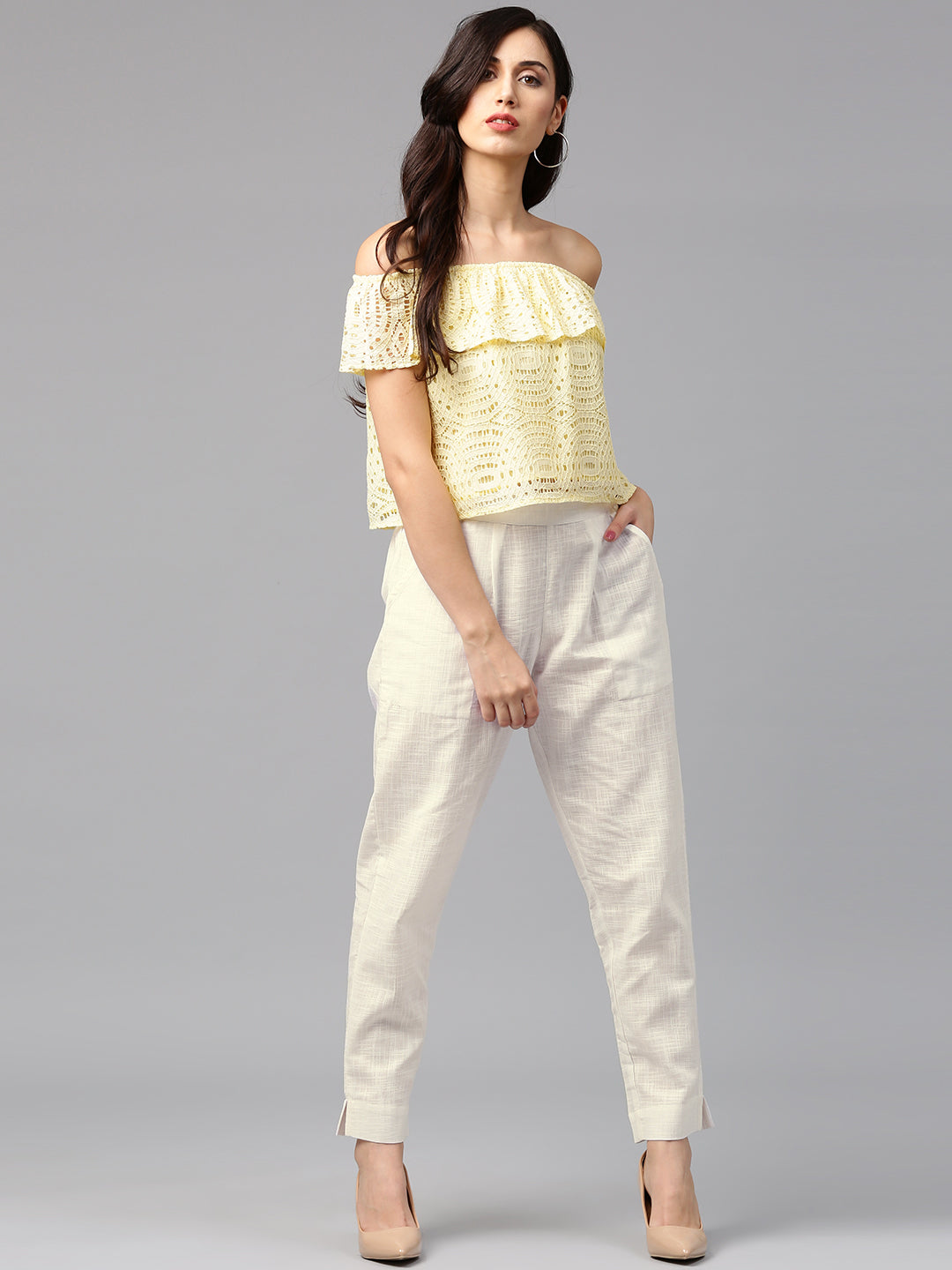 Jaipur Kurti Women White Trousers | Swadesiicart