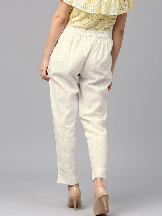 Jaipur Kurti Women White Trousers | Swadesiicart