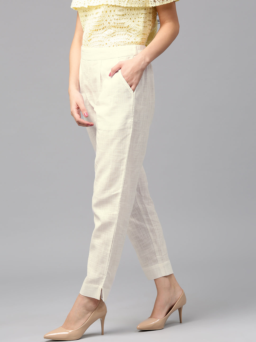 Jaipur Kurti Women White Trousers | Swadesiicart