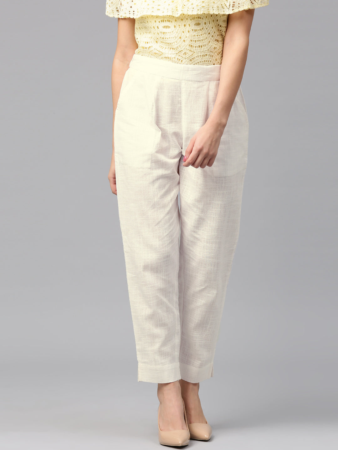 Jaipur Kurti Women White Trousers | Swadesiicart