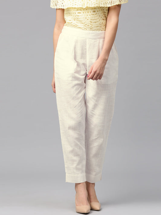 Jaipur Kurti Women White Trousers | Swadesiicart