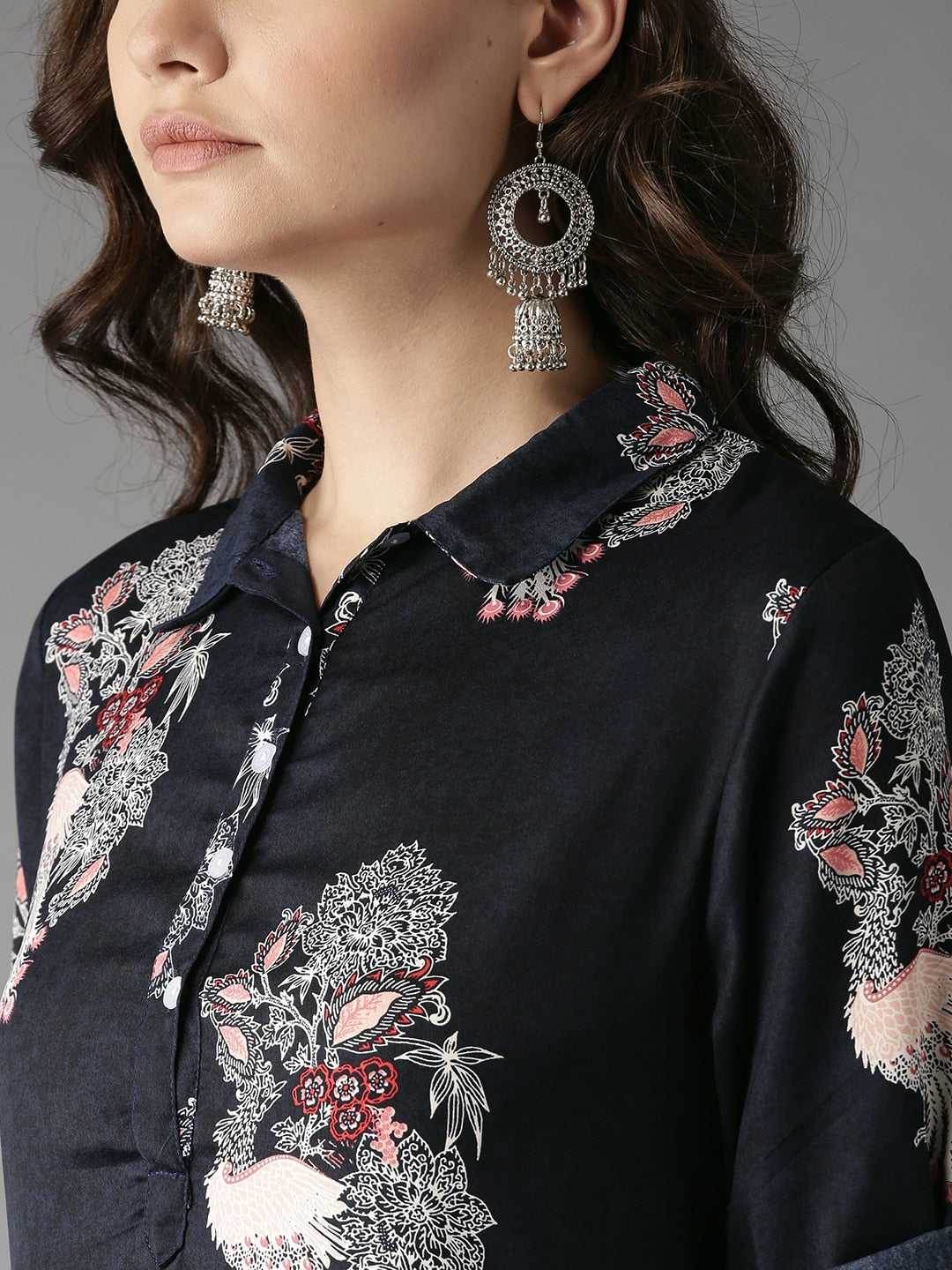 HERE&NOW Women Navy Printed Straight Kurta - Swadesiicart