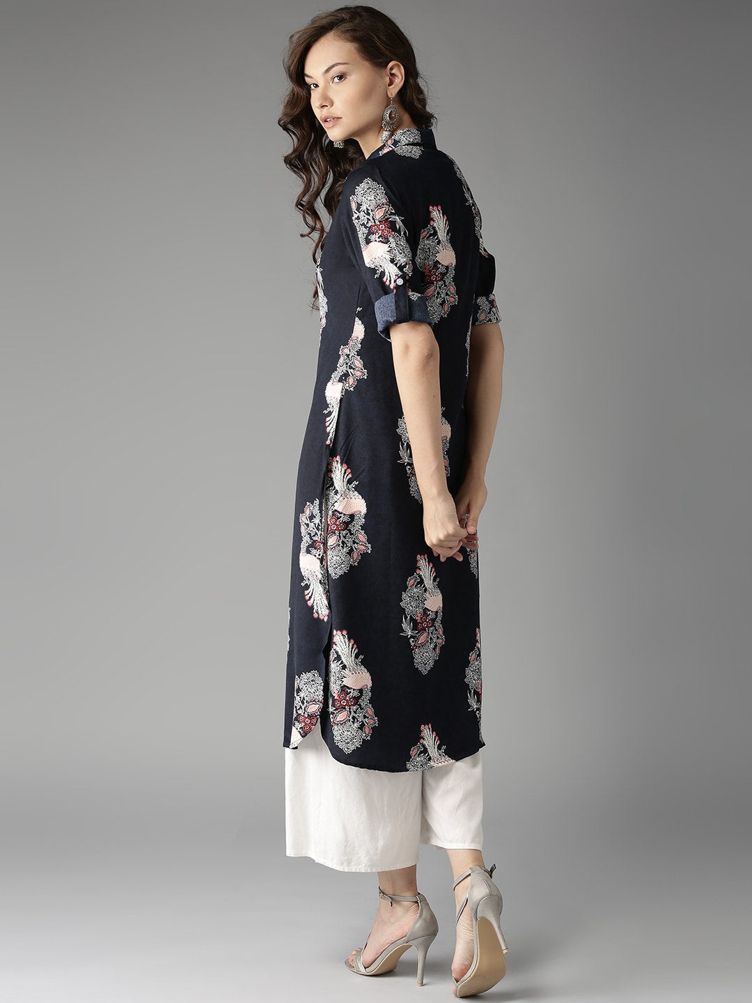 HERE&NOW Women Navy Printed Straight Kurta - Swadesiicart