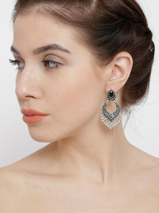 Shining Diva Silver-Toned Contemporary Chandbali Earrings - Swadesiicart