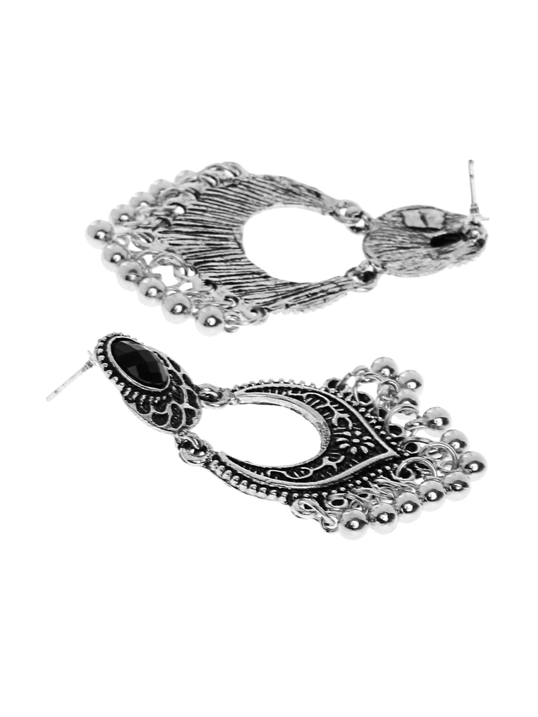 Shining Diva Silver-Toned Contemporary Chandbali Earrings - Swadesiicart