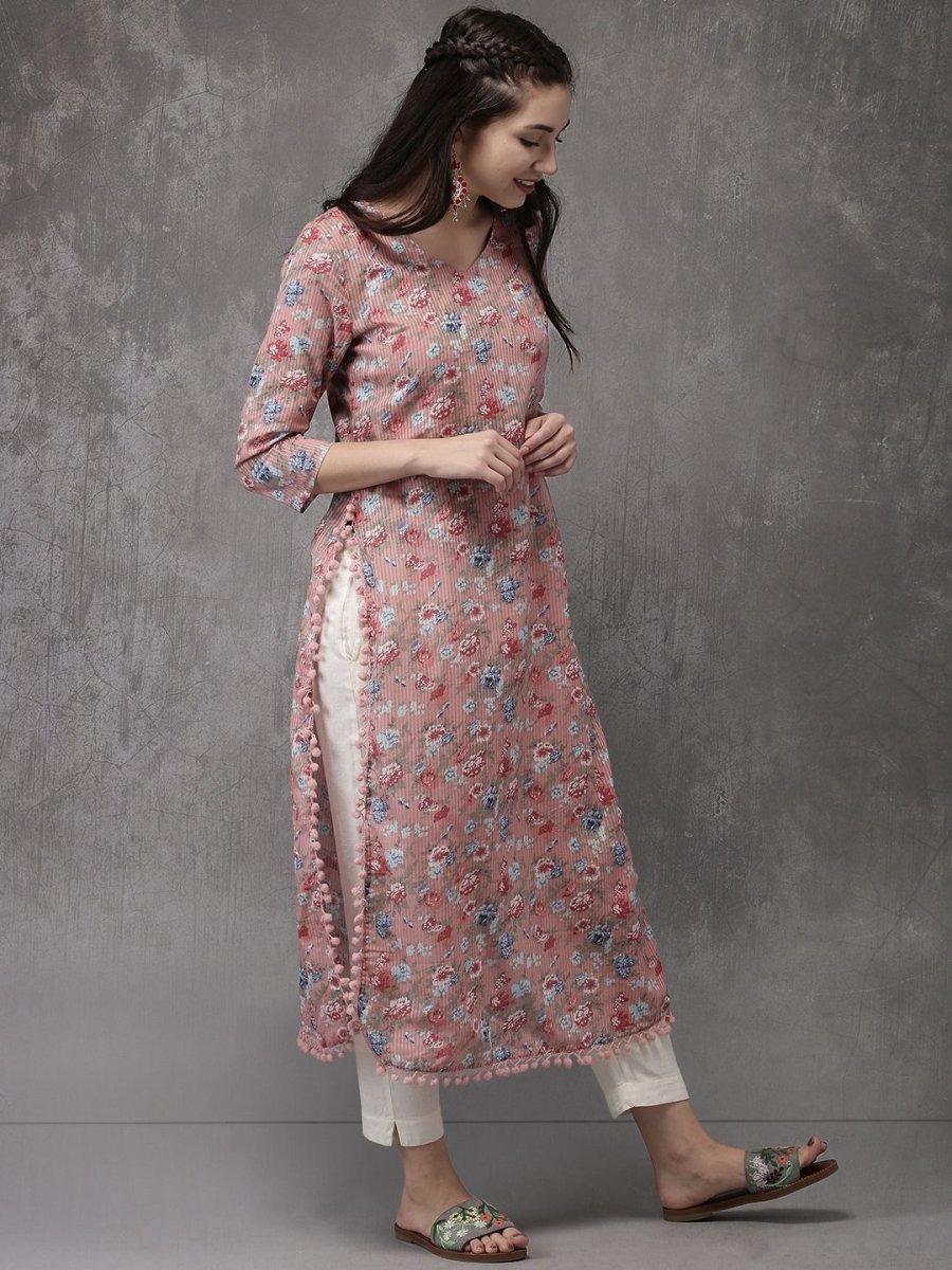 Anouk Women Pink Printed Straight Kurta - Swadesiicart