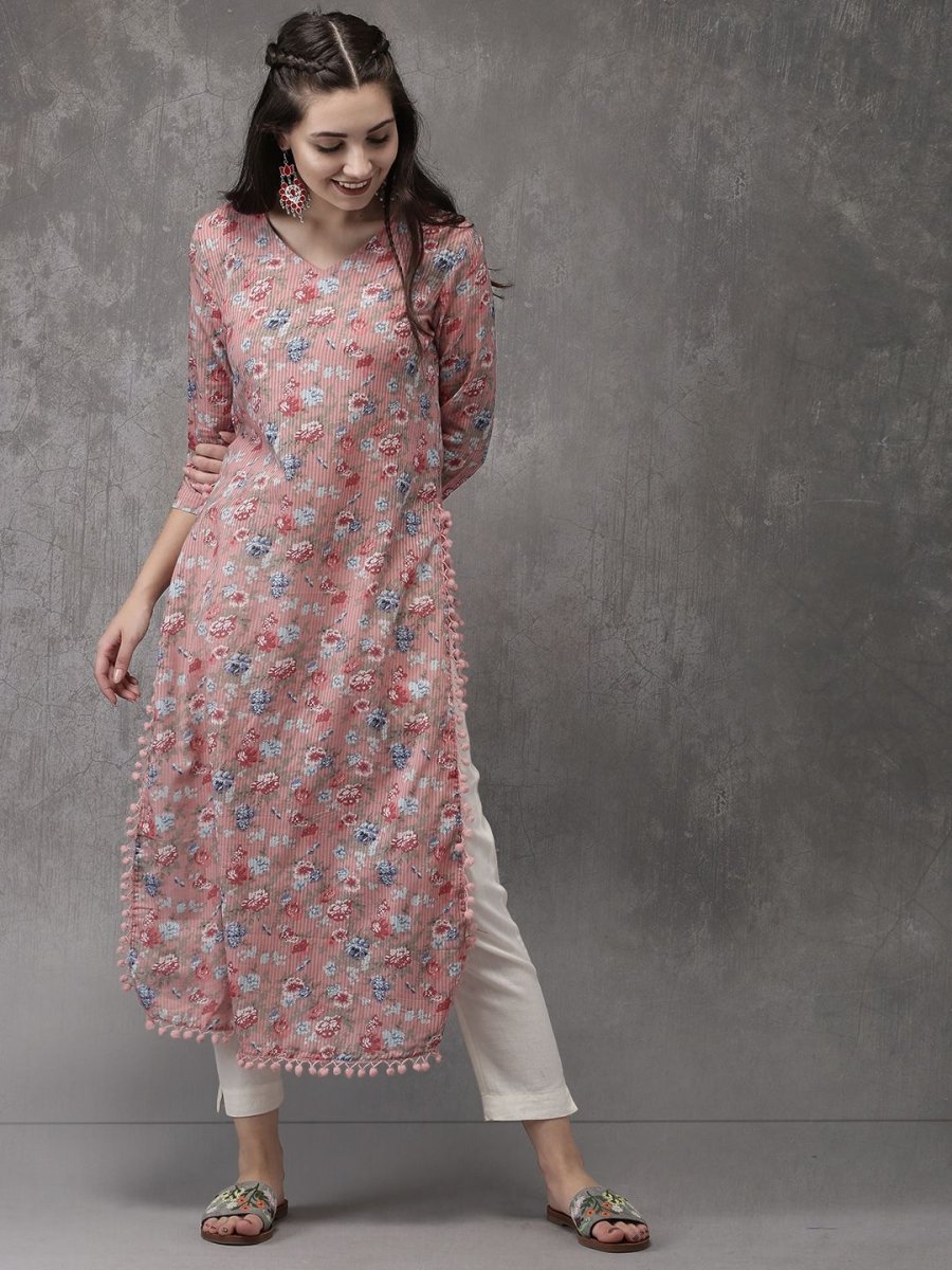 Anouk Women Pink Printed Straight Kurta - Swadesiicart