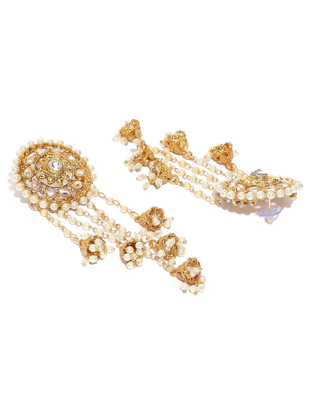 Shining Diva Gold-Toned & White Classic Jhumkas | Swadesiicart